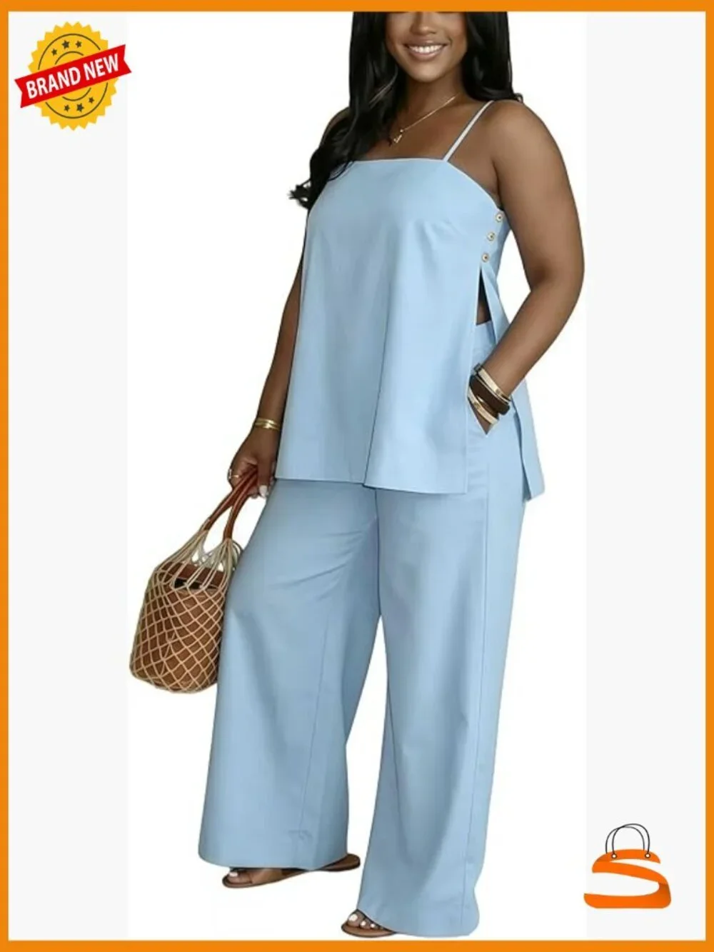 2 Piece Set Sleeveless Tank Top Wide Leg Pants Matching Summer Outfit